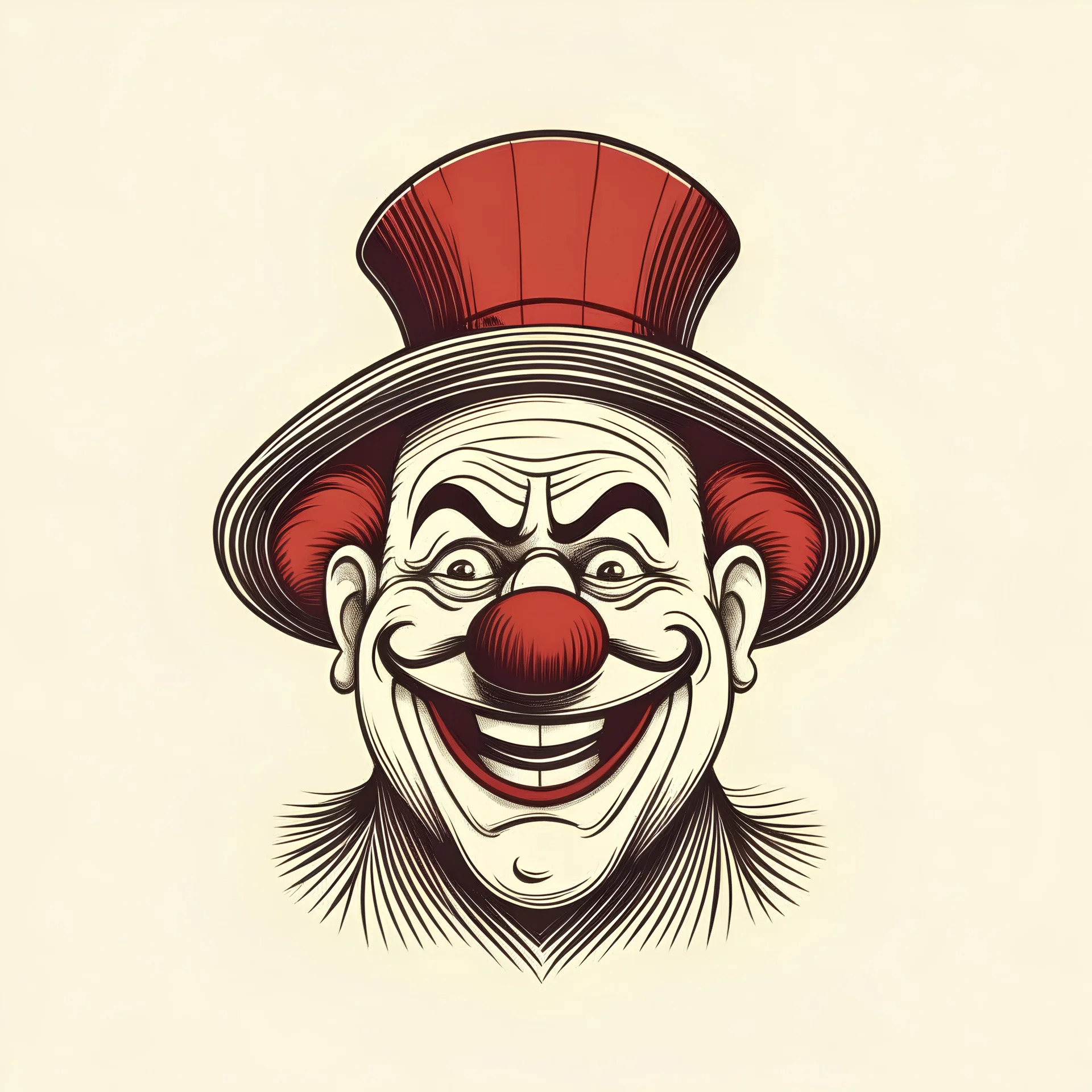 ilustración sencilla de rostro de payaso de circo vintage sonriendo