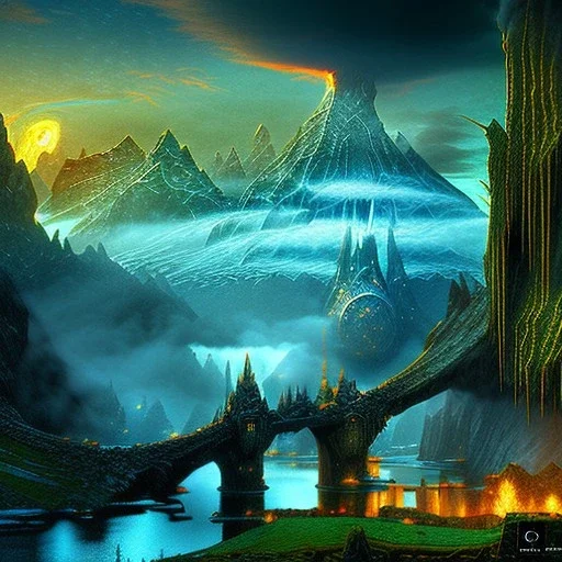 Epic Drawing of mordor scenery with dragons of The Hobbit estilo Van Gogh 4k