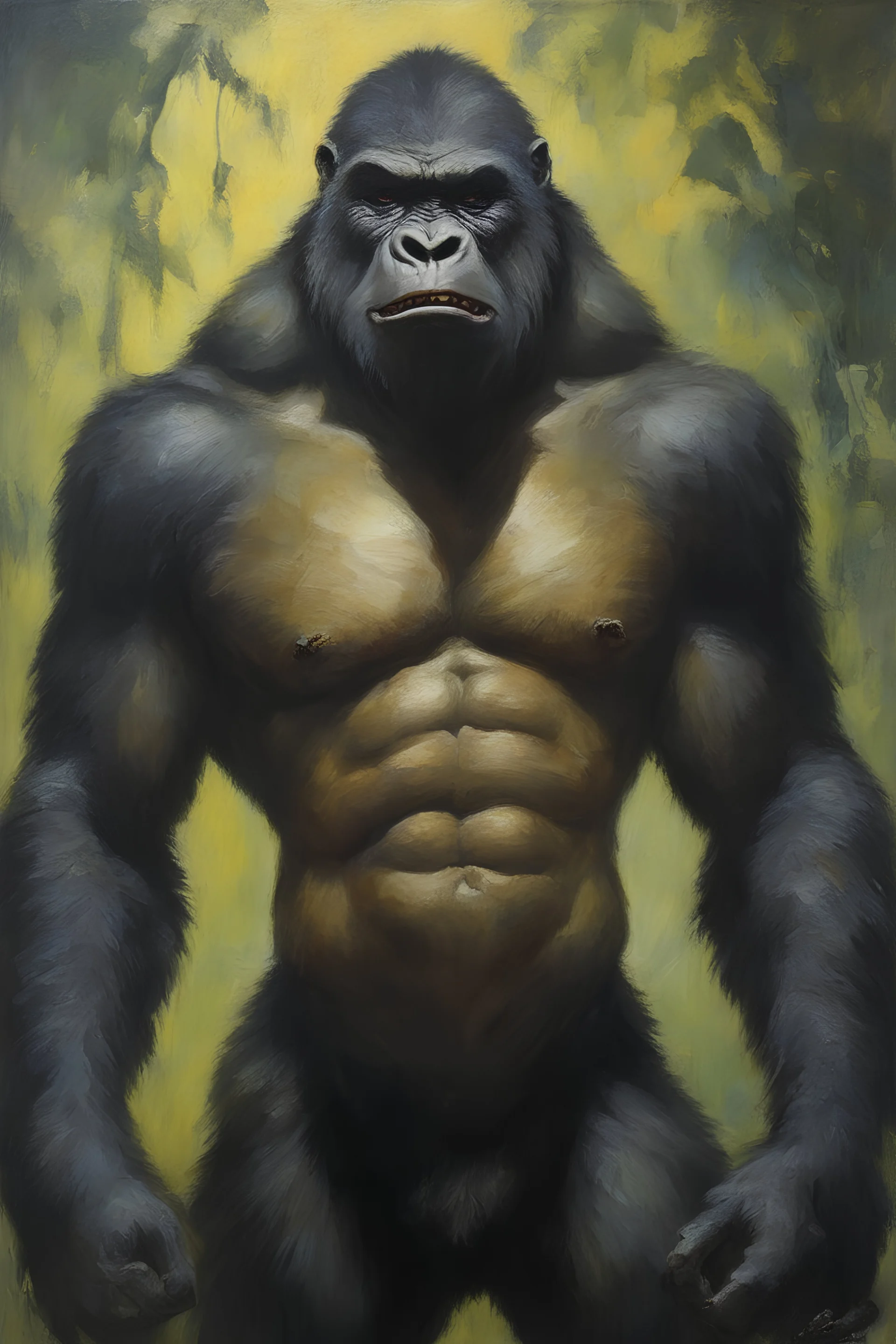 Tarzan the extremely ugly werewolf gorilla - oil painting by Brom