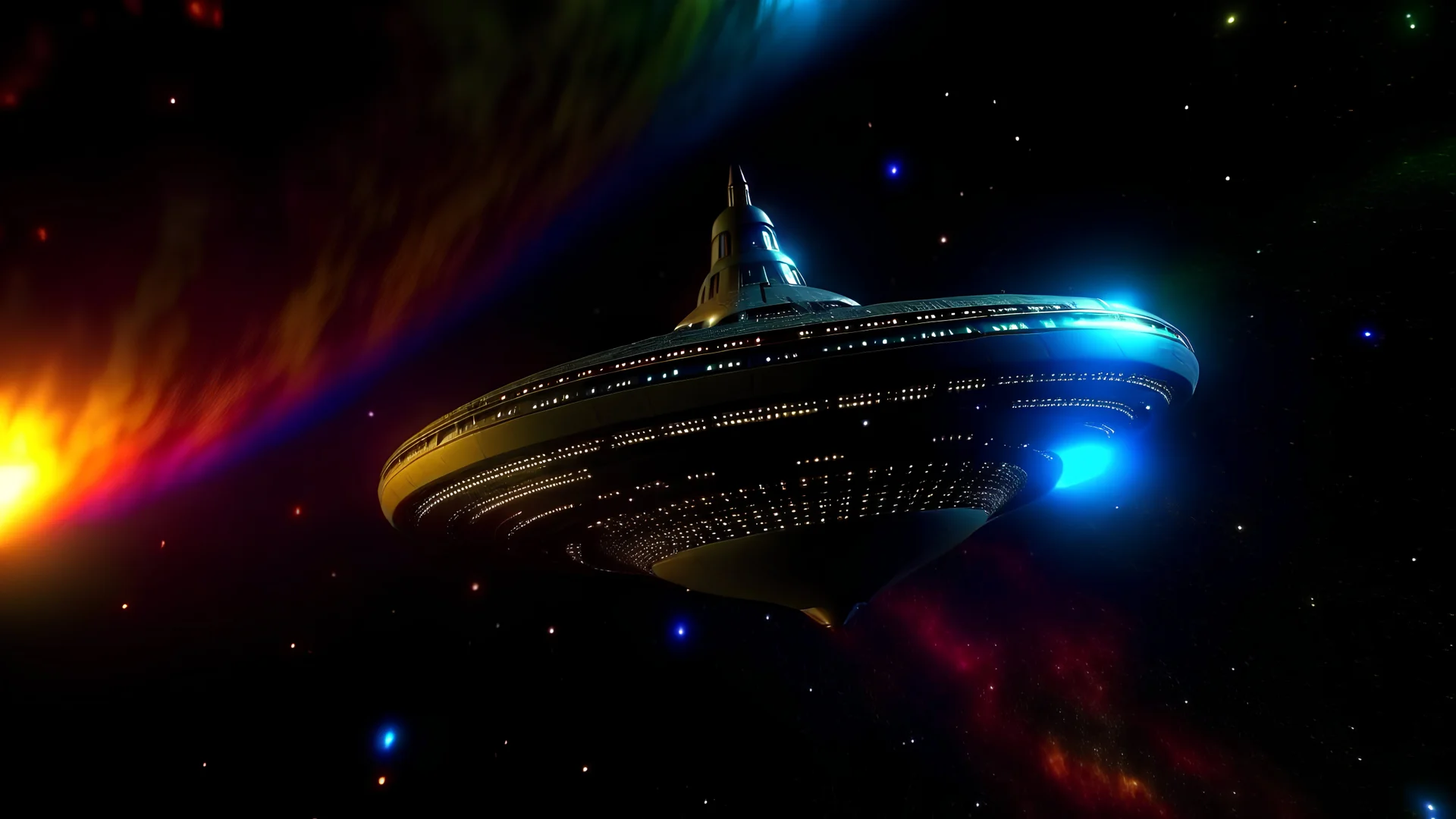 u.s.s. enterprise. 4k, highly detailed, ultra realistic cinematic lighting, 8k, vivid and colorful lighting, surreal photography, portrait. nebula sky. natural tones