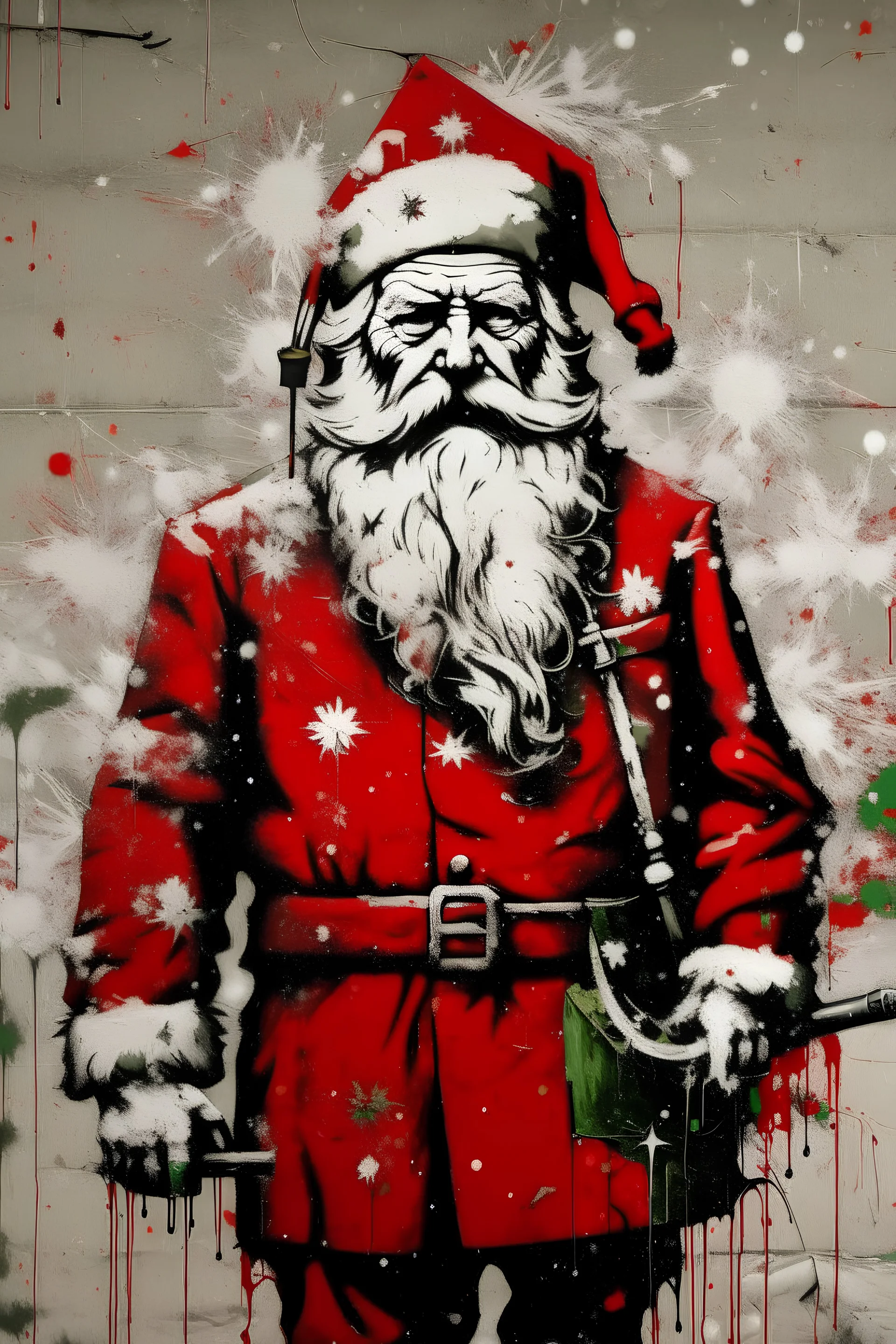 A portrait of Communist Santa in the style of banksy