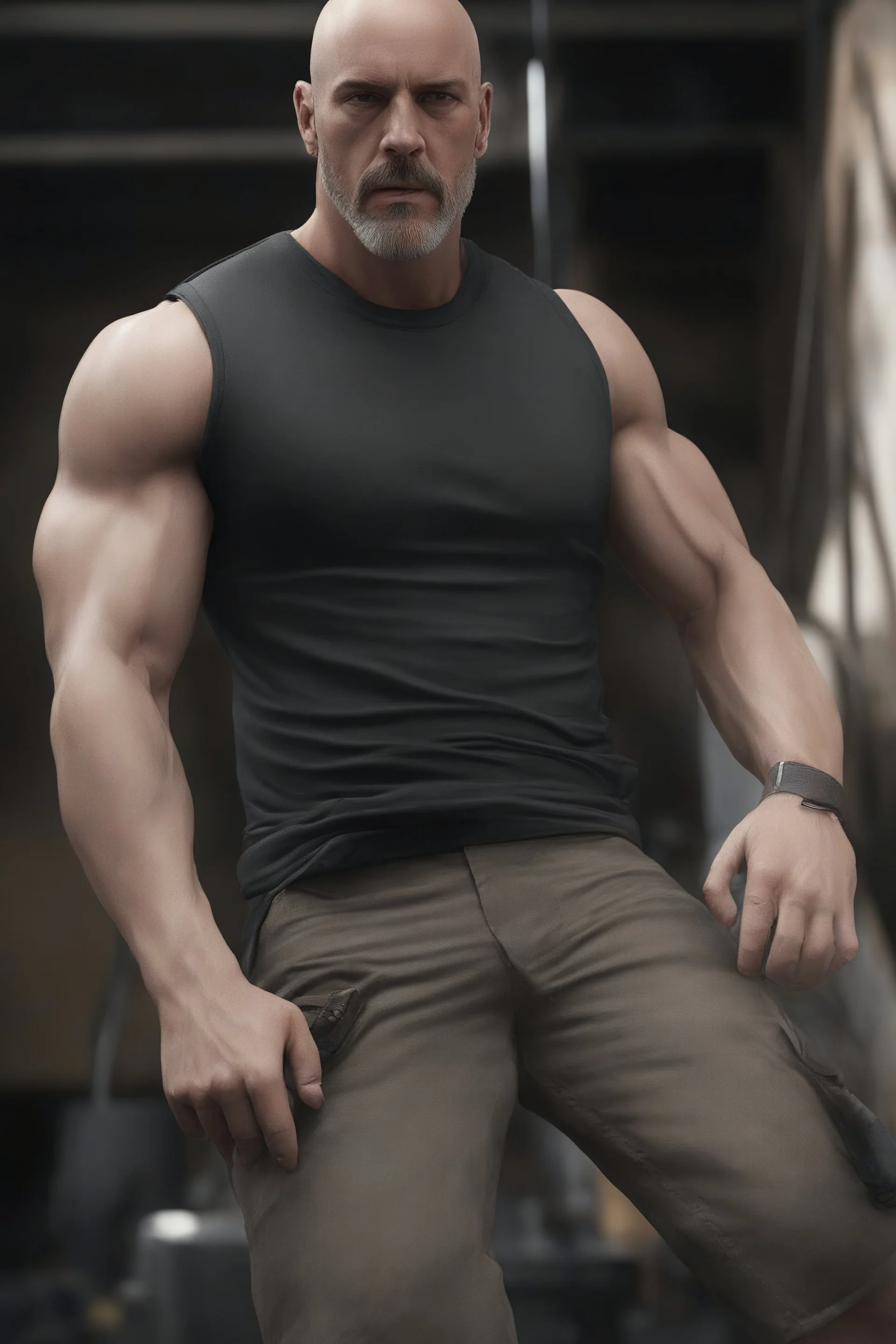 ProtoVision - Absolute Reality - Realism Engine XL - PhotoReal, (((What if Molly Ringwald was a handsome man who is extremely muscular, with a short, military style buzz-cut, pixie-cut hairstyle and goatee, wearing a black muscle shirt and Bermuda shorts:1.5))), 4k, 8k, 32k UHD, Hyper realistic, extremely colorful, vibrant, photorealistic, realistic, sharp, highly detailed, professional quality, beautiful, awesome, majestic, superb, trending on artstation, pleasing, lovely, Cinematic, gorgeous,