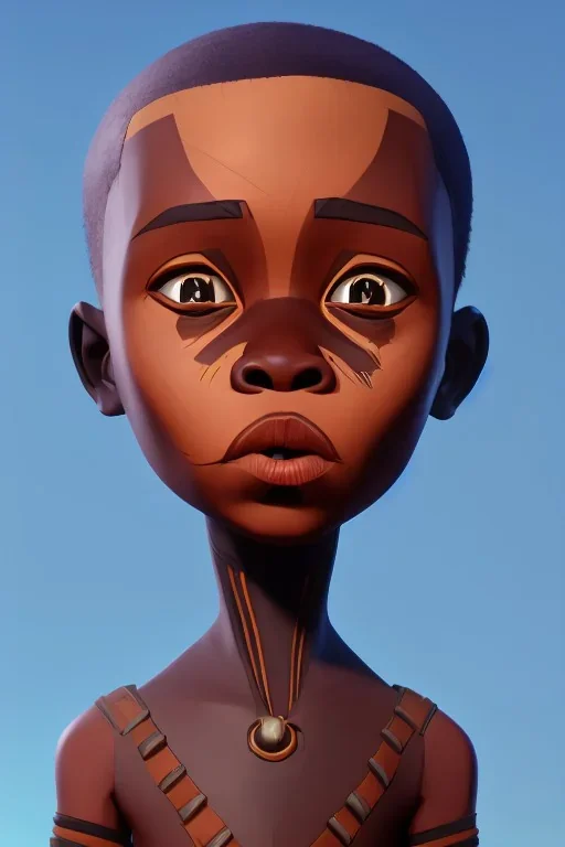 african baby head portrait, warrior costume, 3d, village, robot, fetus, 8k quality