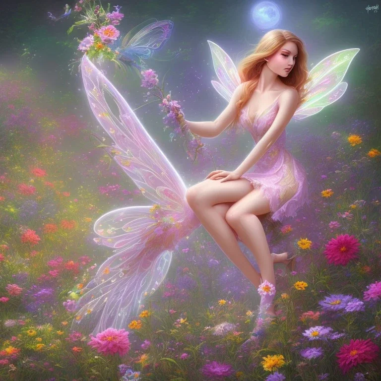 bright fairy in a flowery landscape