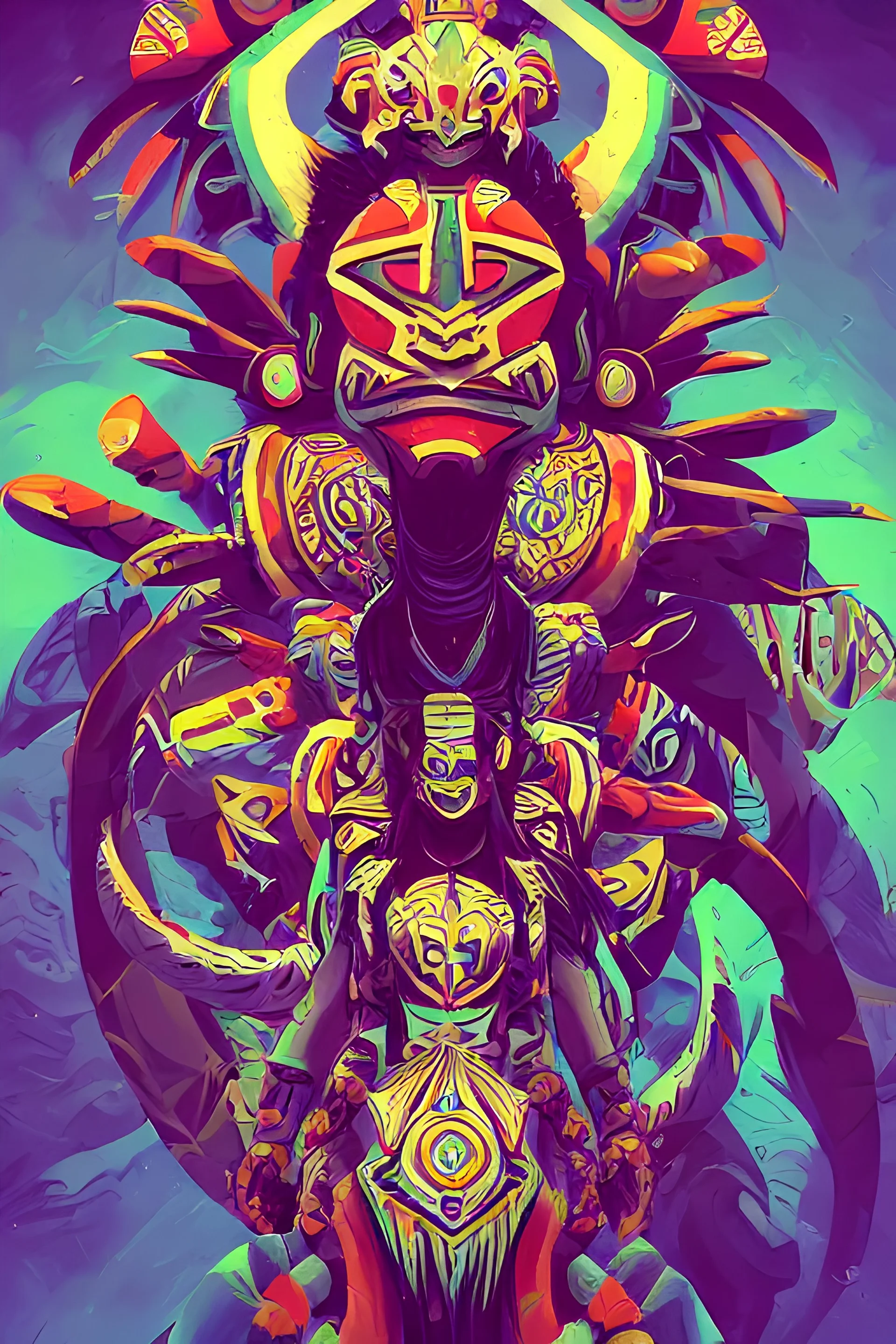 totem animal totem aztek greeble tribal style fanart ornate fantasy heartstone ankama gta5 cover style official behance hd artstation by Jesper Ejsing, by RHADS, Makoto Shinkai and Lois van baarle, ilya kuvshinov, rossdraws totem color pastel vibrant radiating a glowing aura intricate, elegant, sharp focus, illustration,digital painting, concept art, matte, art by WLOP and Artgerm and Greg Rutkowski and Alphonse Mucha, masterpiece