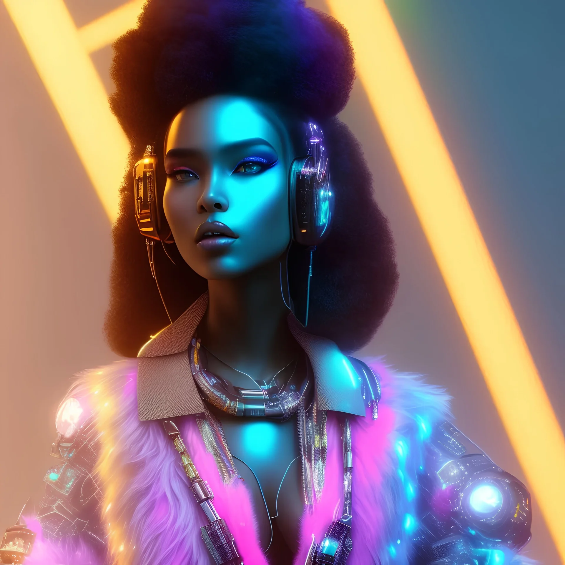 full body shot, masterpiece, best quality, family of three, black skinned, sparkling eyes, fluorescent skin, colorful makeup, hip hop , highly detailed body, afrofuturism, scifi, sun light, 4K, RAW, depth of field, high contrast, realistic details, 24mm