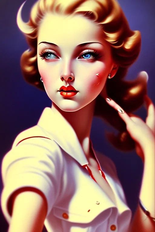 woman, 1940s painting, close up, cute, beautiful, wholesome