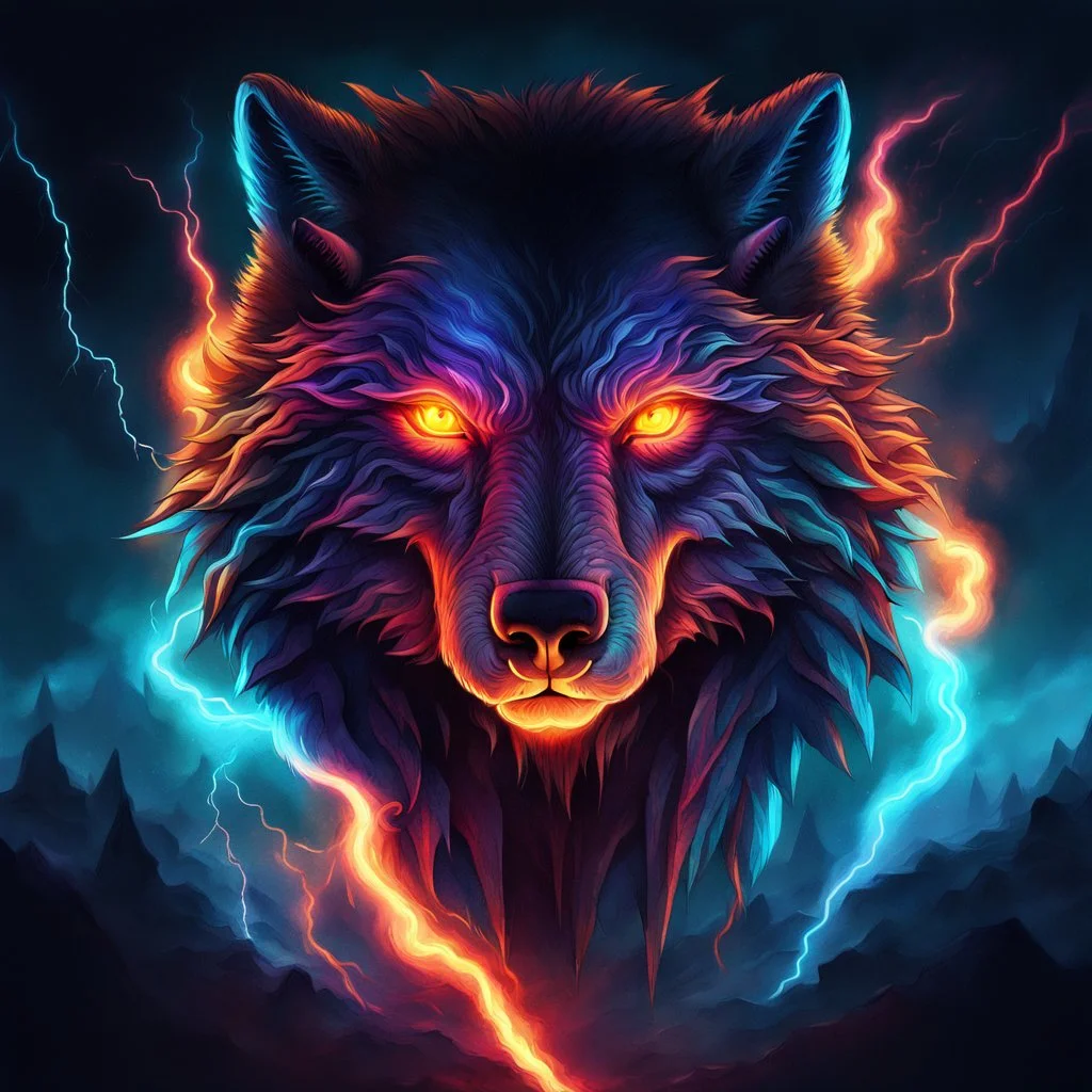 neon, abstract, amazing shadow and lightning, 4k, cinematic, glowing eyes, cosmic, face, dream, space, stars, amazing, art, glowing, fire, fantasy, crazy, ultimate, club, insane, digital painting, watercolor, wolves, bears, eagles, pagan, runes