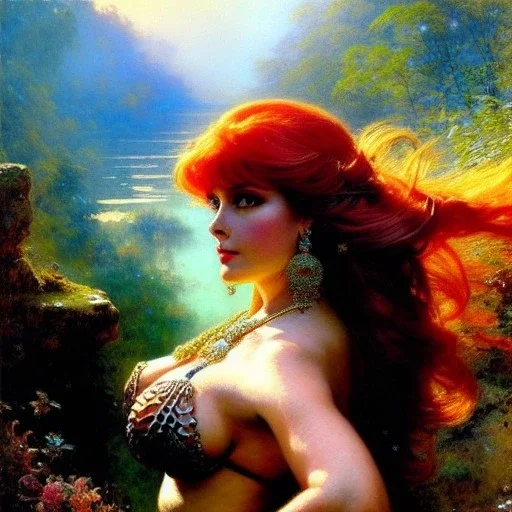 Drawing of beautiful face busty red Sonja, balanciaga fashion clothe painting by gaston bussiere, greg rutkowski, yoji shinkawa, yoshitaka amano, tsutomu nihei, donato giancola, tim hildebrandt, oil on canvas, cinematic composition, extreme detail,fit full head inside picture,16k