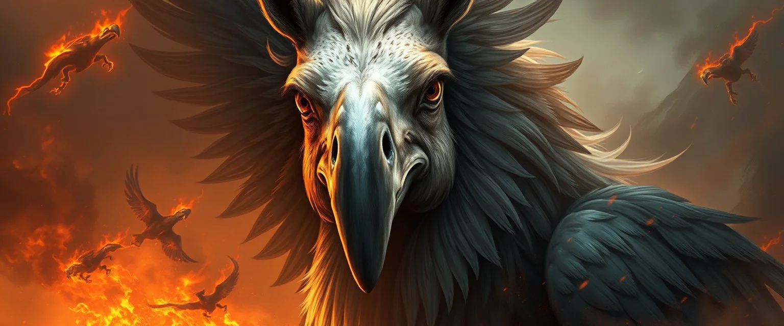 bird with horseface looks beyond really powerful, fantasy illustration