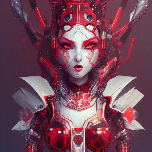 spider goddess, cute cyborg, red, black, star background