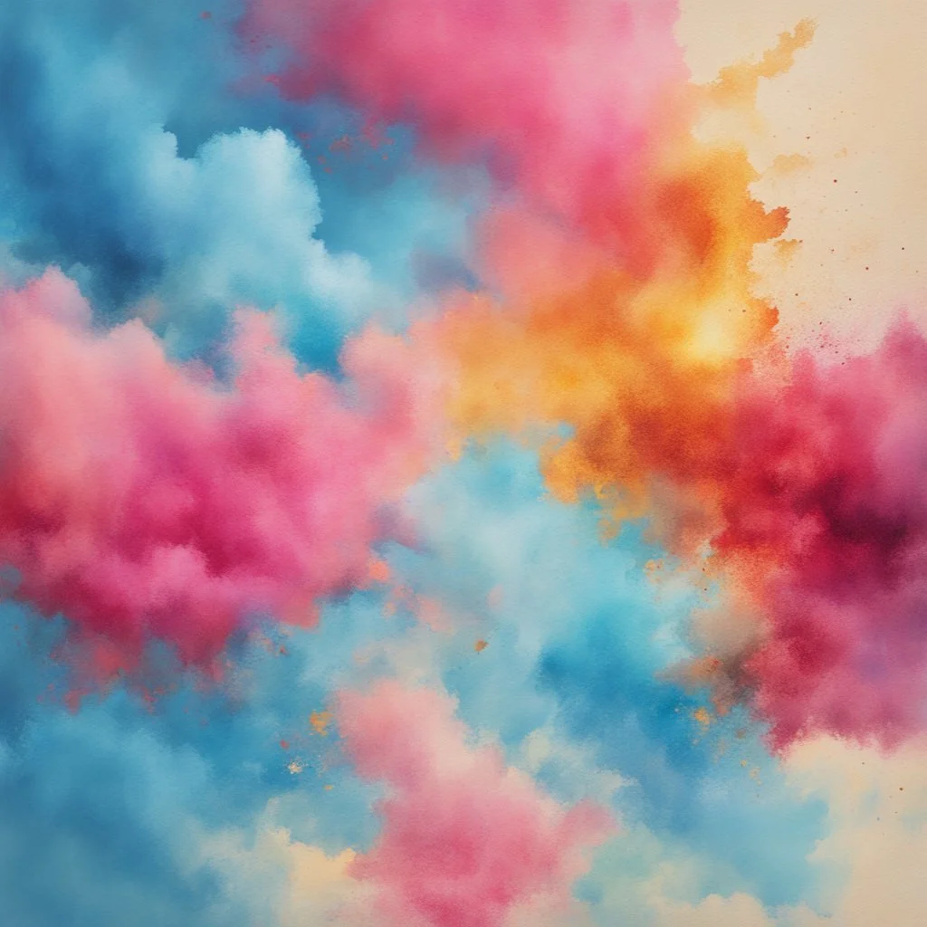 Hyper Realistic Sky-Blue, Pink, Golden, Maroon Multicolor Brush-Strokes with glowing-embers on a vintage paper