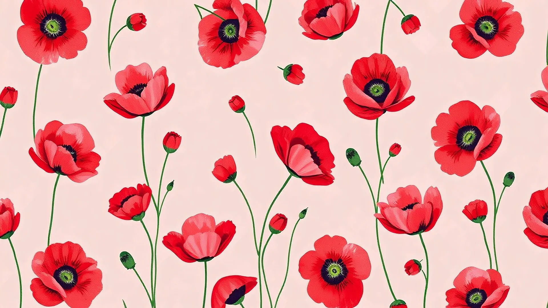 an image of a floral pattern with red and pink SMALL poppies on a pink, Annabel Kidston, pop art, tumblr, poppies, poppy, garden flowers pattern, floral pattern, red poppies, textile print