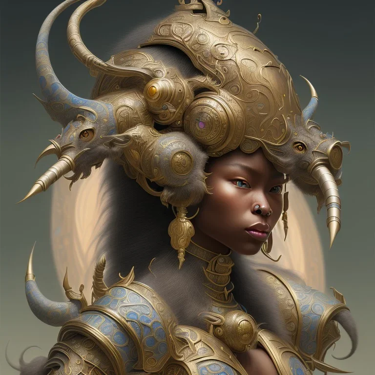 Sango fantasy, fantasy magic, intricate, sharp focus, illustration, highly detailed, digital painting, concept art, matte, art germ and Paul Lewin and Kehinde Wiley, masterpiece black Boar head bronze monkey Asian African girl nice breast Hawaiian hair turquoise golden waves