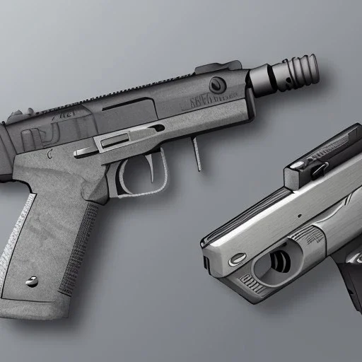 pistol, grey background