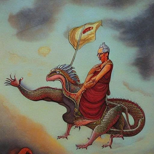 gandhi riding a dragon over india painting