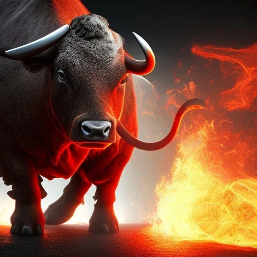 Bull, angry, red, black, fire, lava, masterpiece, expert, 8K, hyperrealism, sharp focus, cinematic lighting