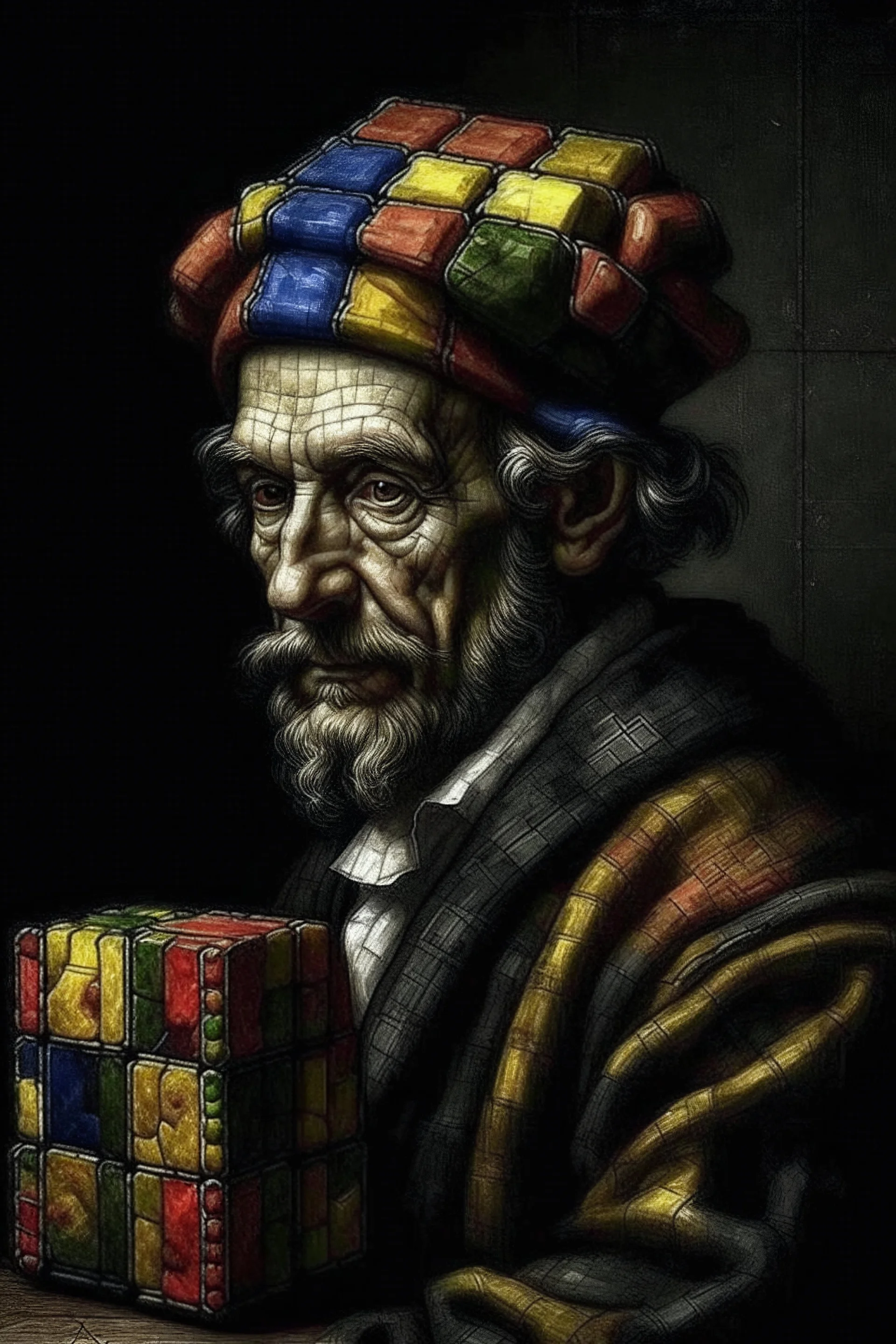 Rubik's cube in the style of rembrandt