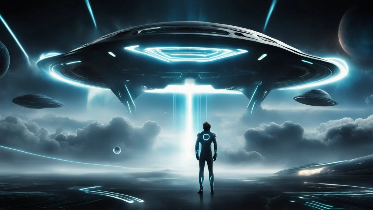 tron legacy movie, programs, space ships, clouds, planets, creatures