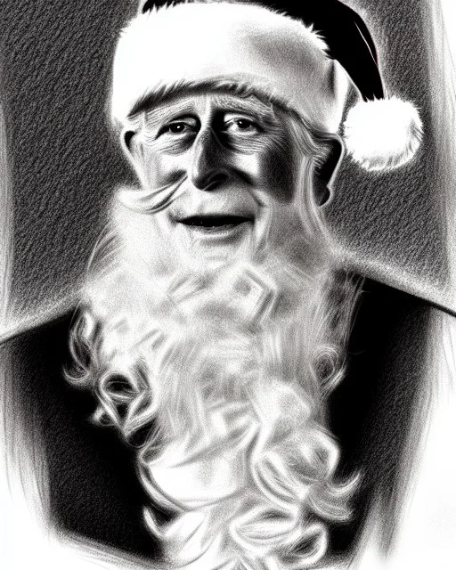 Prince Charles as Santa Claus pencil and charcoal sketch Christmas portrait lighting