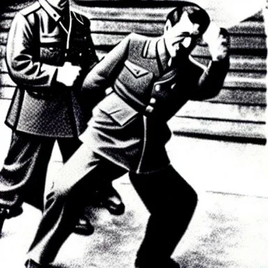 stalin fighting hitler using ultimate ninja techniques and hitler fighting back using karate and modern panzerkampfwagen