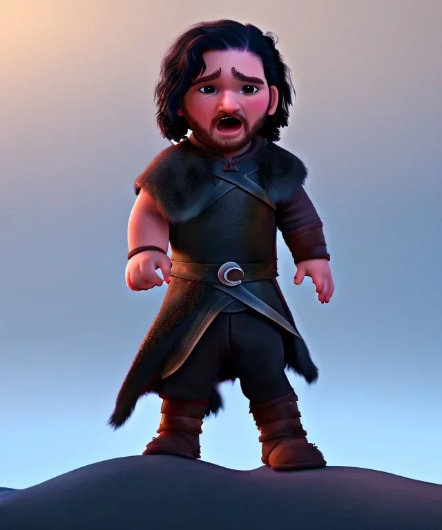 Jon snow toddler, full body, angry, dramatic lighting, hyper realistic