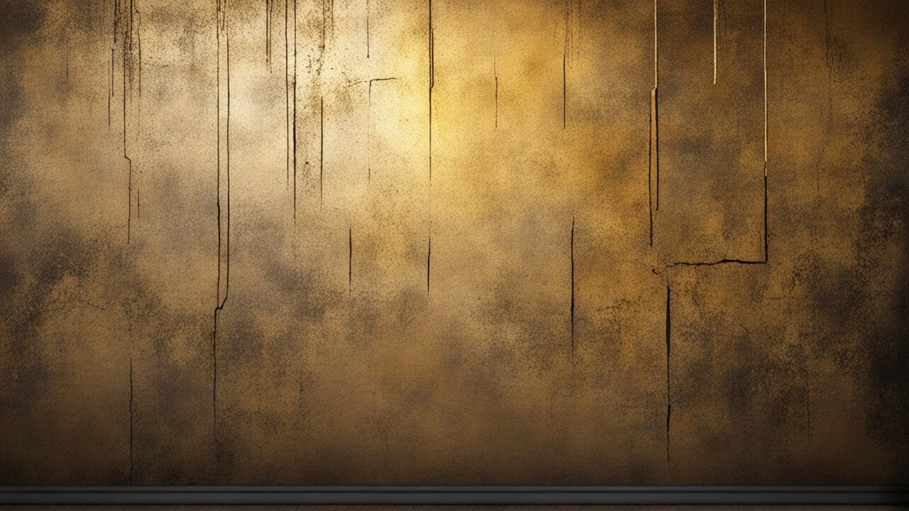 Hyper Realistic grungy-glowing-golden-scratched-blocked-wall textured room