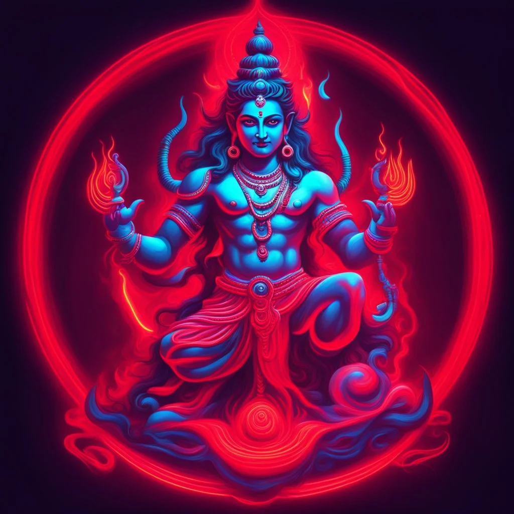 God shiva Demonic image in neon red color pallet