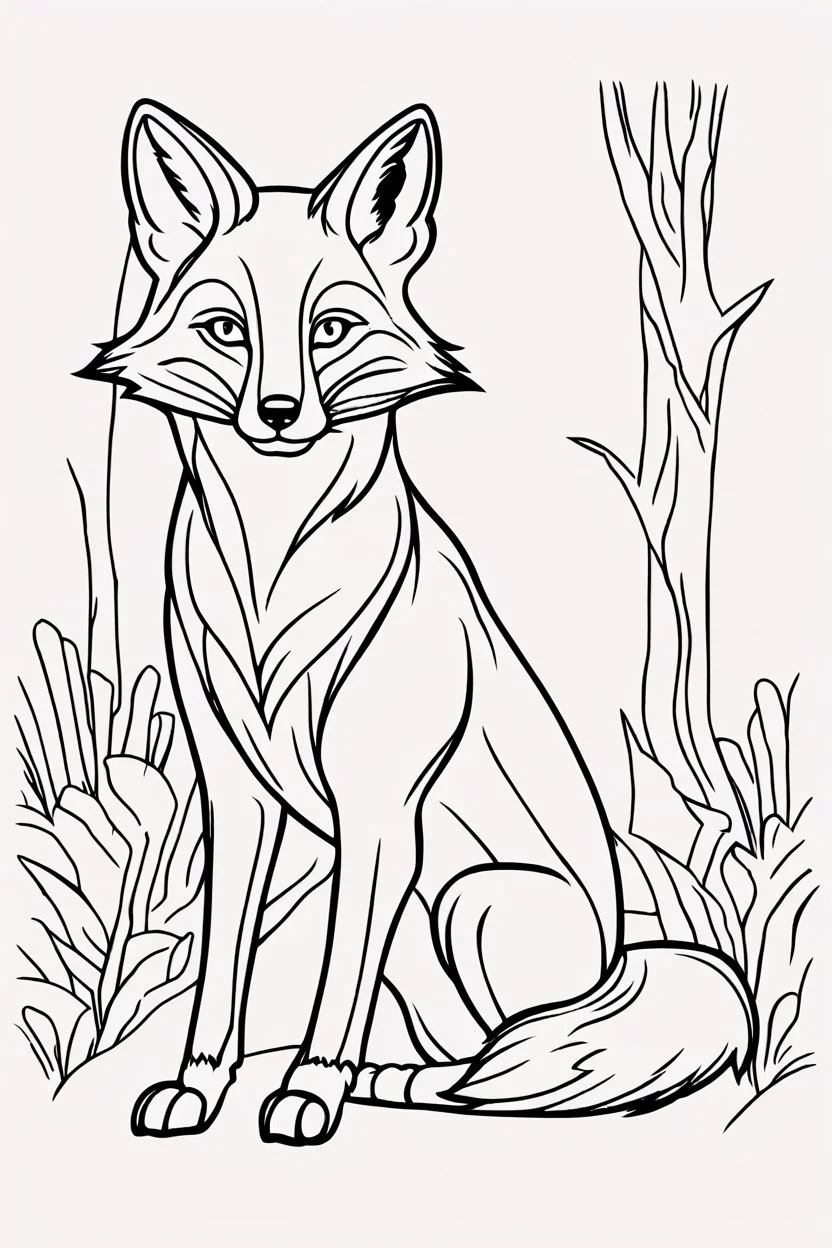 coloring page for kids, FOX, thick outline, low details, no shading, no color