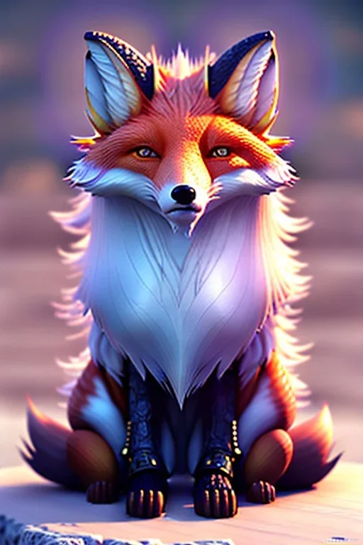 clean art of a cute fantasy fox creature made of segments of stone, soft lighting, soft pastel gradients, high definition