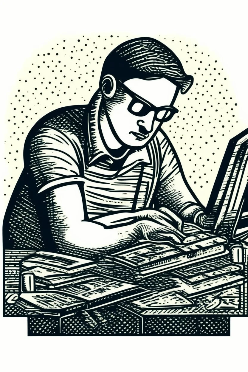 xylography stamp, a software developer working hard