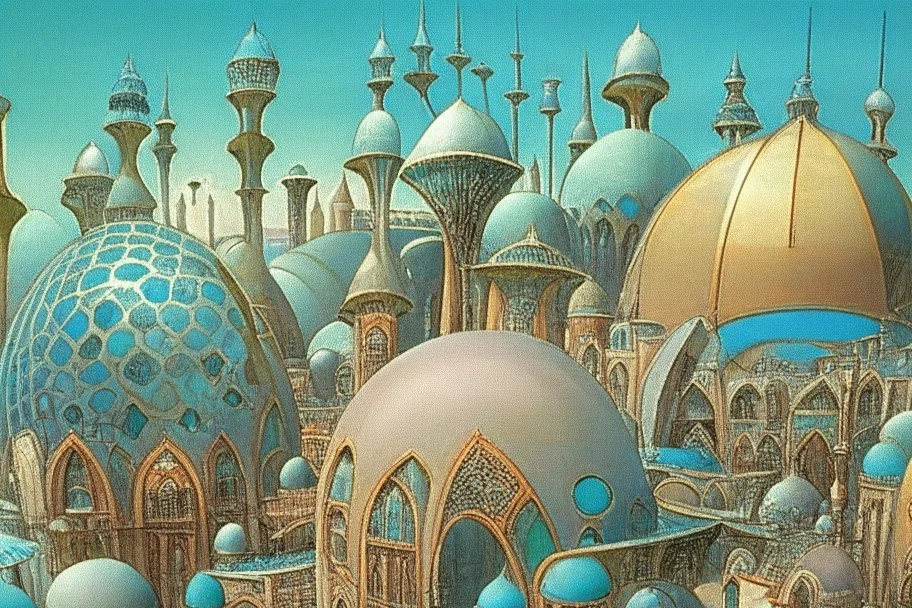 A surreal town with arches and domes by artist "Ian Miller" by artist "Alex Gross" by artist "photokinetic"