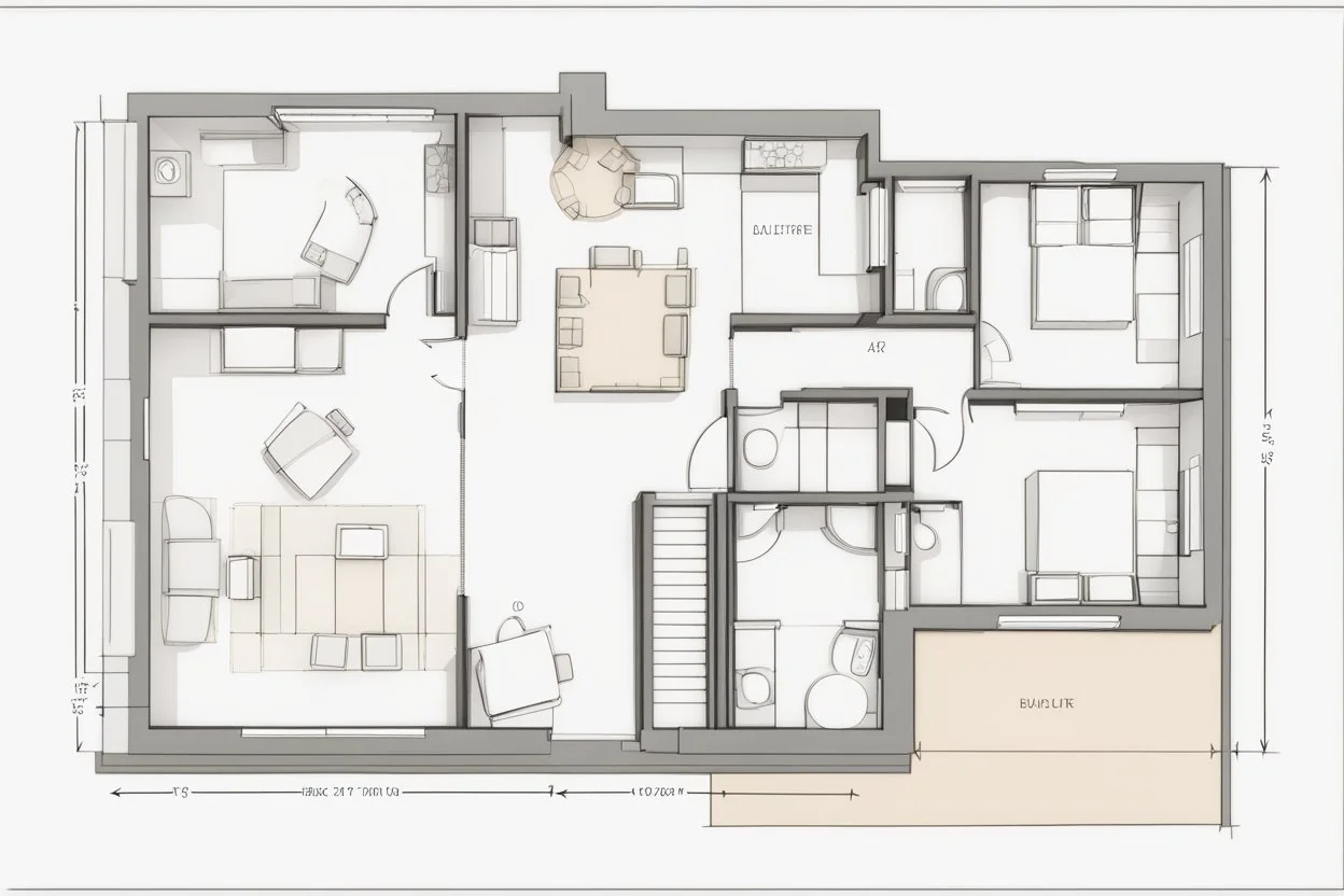 blueprint, small house floor plan, technical, illustration, videogame