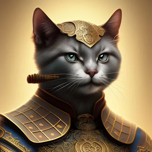 Character design, anthropomorphic cat dressed as a Shaolin, dark, evil, furious, epic, intricate details, finely detailed armor, silver, golden