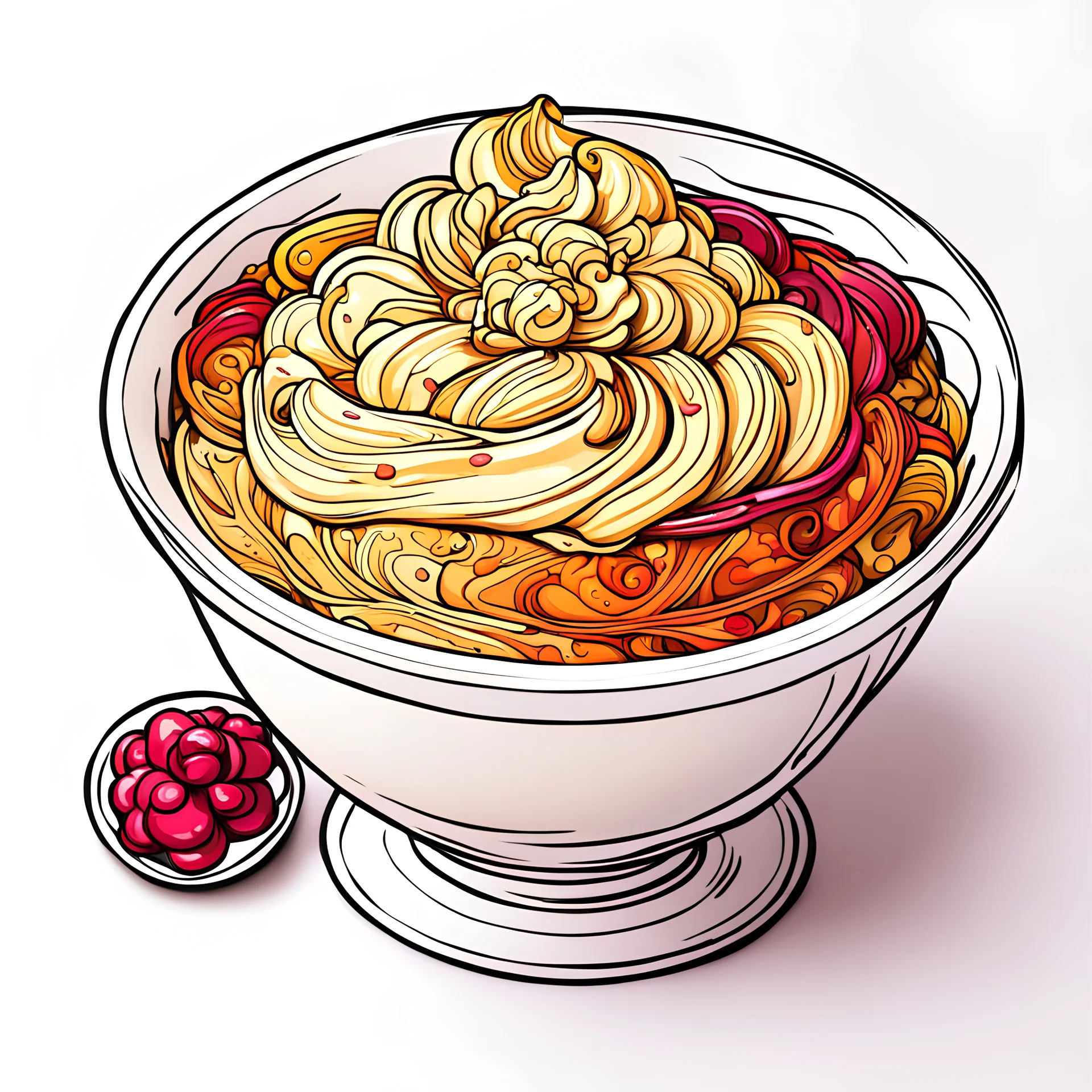 create a coloring book page of cream in a bowl , high contrast, easy to color, bold outline, white background