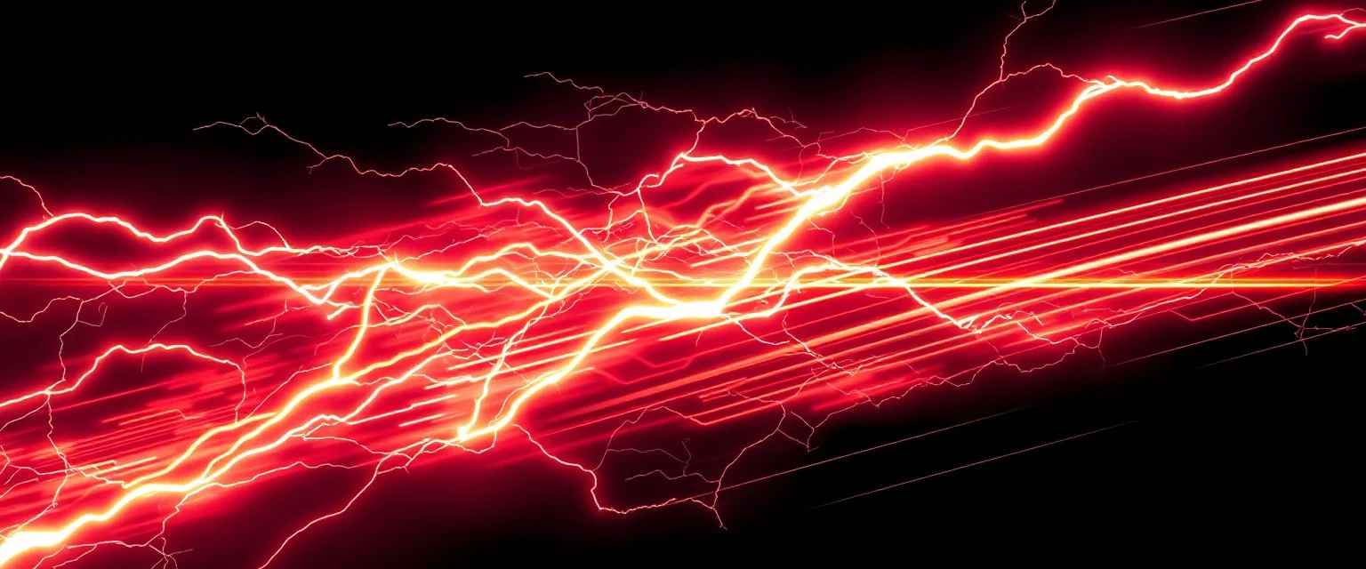 lightning and electricity streaming across composition left to right, behind is a bunch of stripes inspired by modern wrap graphics to convey speed