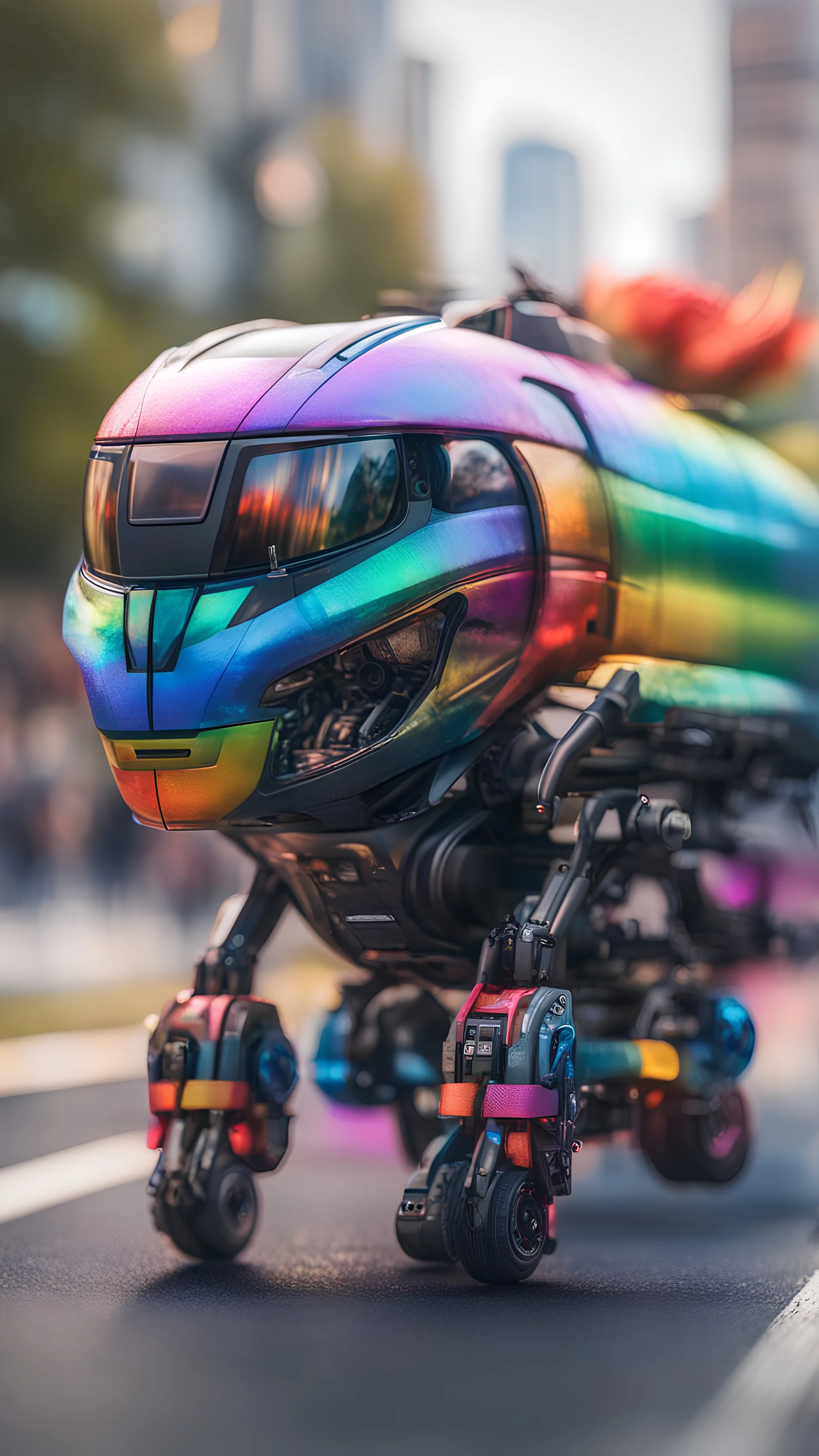 pride rainbow colored predator on a drone bus,bokeh like f/0.8, tilt-shift lens 8k, high detail, smooth render, down-light, unreal engine, prize winning