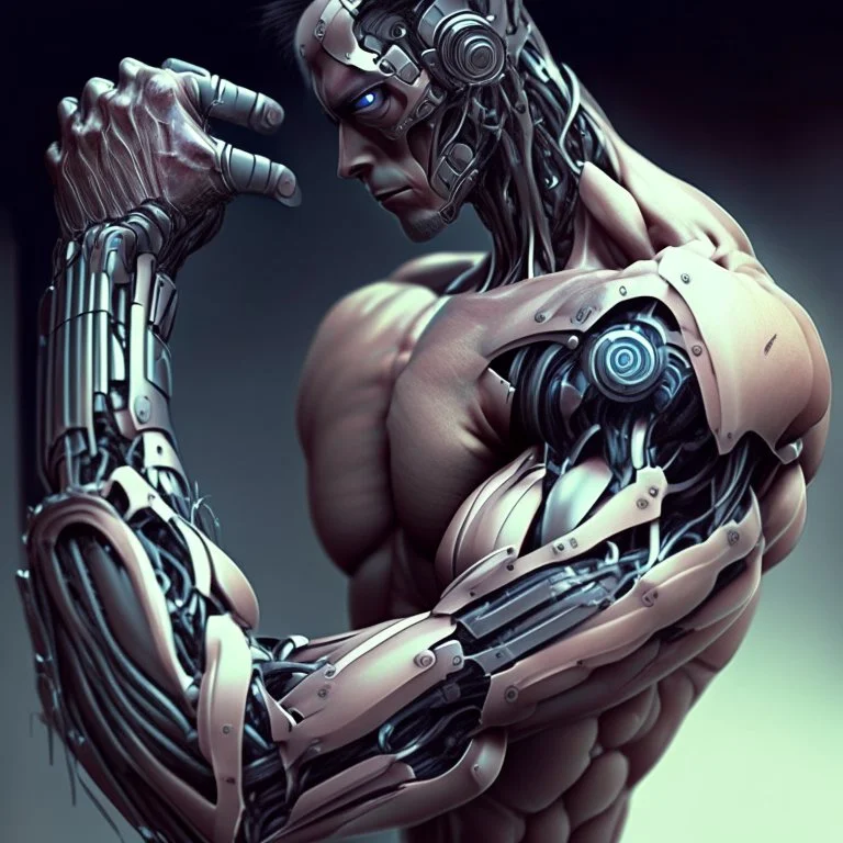 a muscular arm of an andro-humanoid, synthetic, highly sophisticated, biopunk style