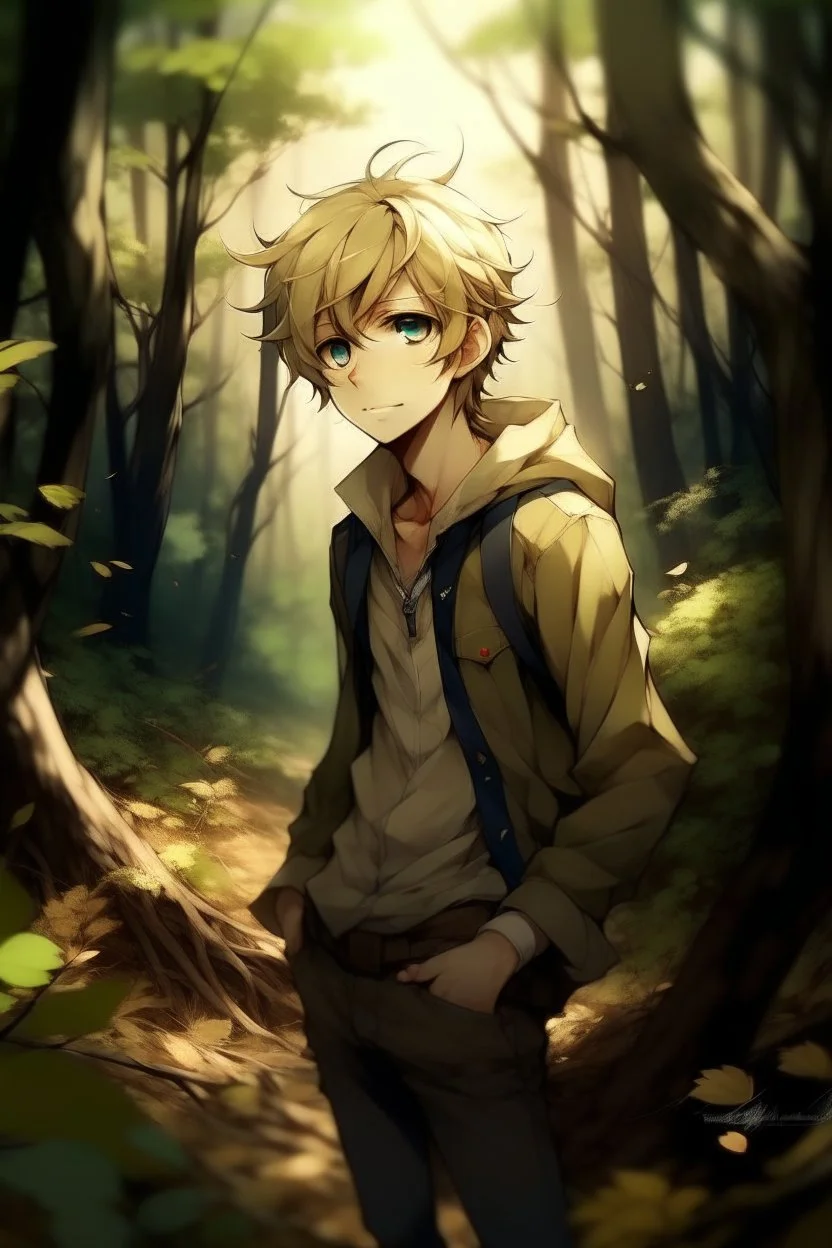 Dirty Blonde Anime Boy in the woods