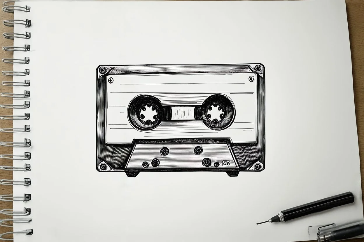 draw a rough sketch of audio tape,, technical