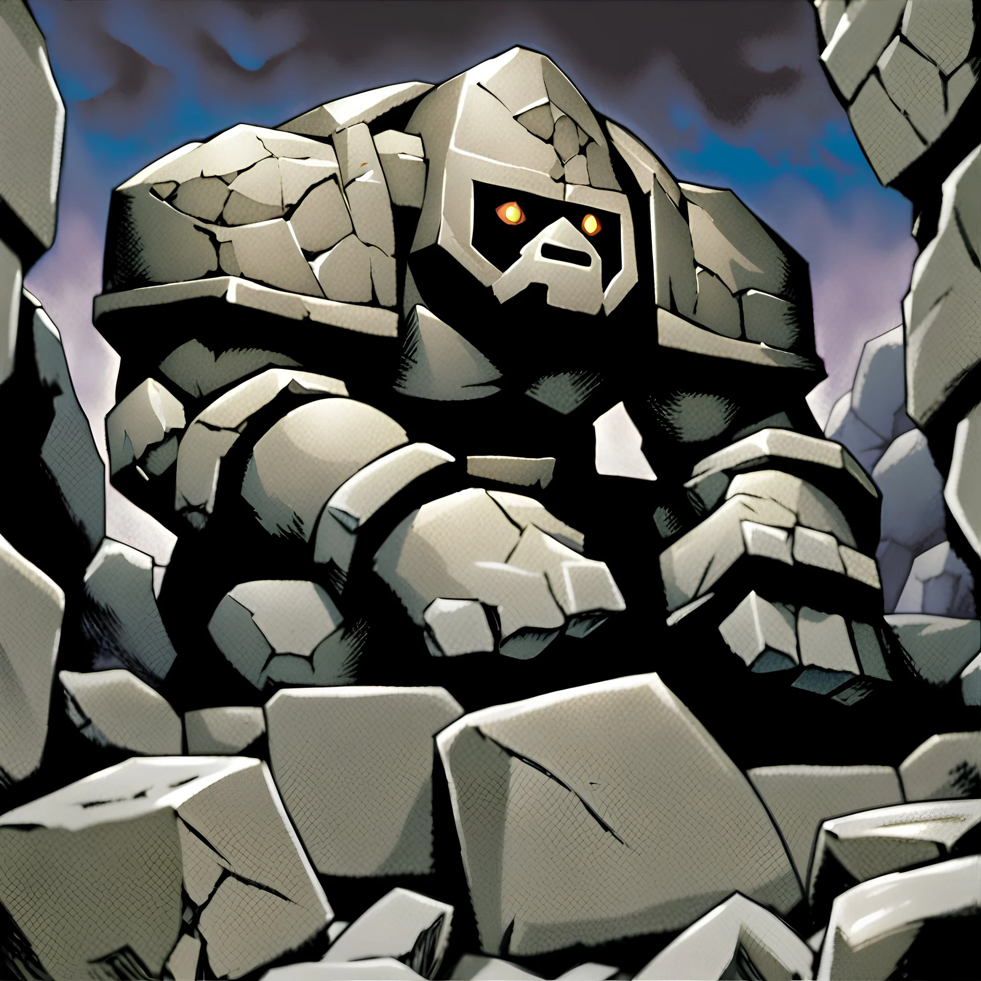 fantasy 90's tcg stone granite golem artwork