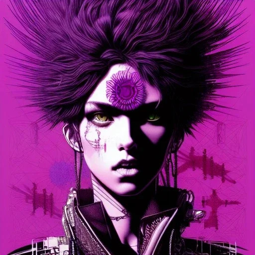 beautiful punk girl, hyper detailed, intricately detailed, illustration by <kilian eng> <Yoji Shinkawa>, purple tones,