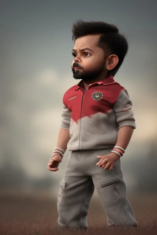 Virat Kohli toddler, dramatic lighting, hyper-realistic, full body, delorean