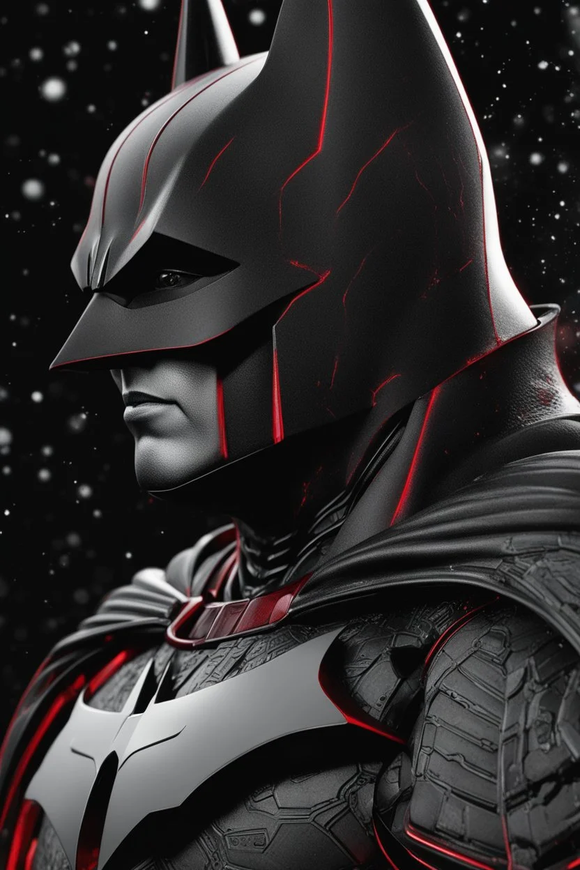 Batman galáctico, ciencia ficción, arte de tinta, calidad ultra, hiperdetallado, obra de arte, 8k, 3d, cuerpo completo, rojo y negro