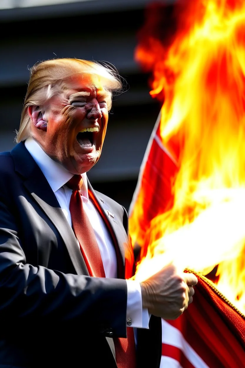 donald trump maniacally laughing while burning the american flag