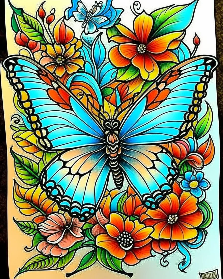 Papillon newschool flower colors for tattoo