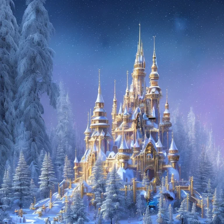  white and gold crystal castle，waterfall, winter snow flakessnow, northern Lights, full of details, smooth, bright sunshine，soft light atmosphere, light effect，vaporwave colorful, concept art, smooth, extremely sharp detail, finely tuned detail, ultra high definition, 4 k, unreal engine 5, ultra sharp focus