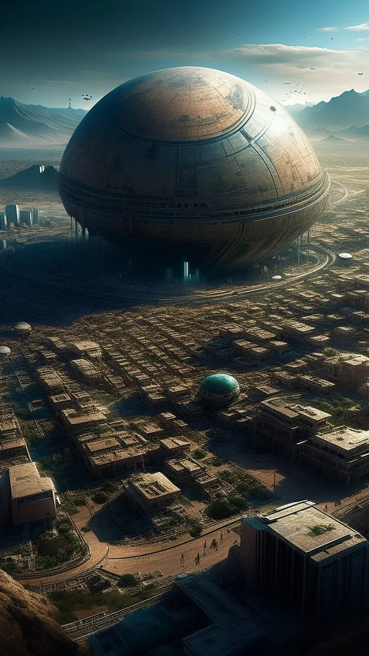 sci fi planet, busy city, Iranian