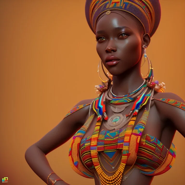 kente african bride model, full body, cinema 4d, octane render, high detail