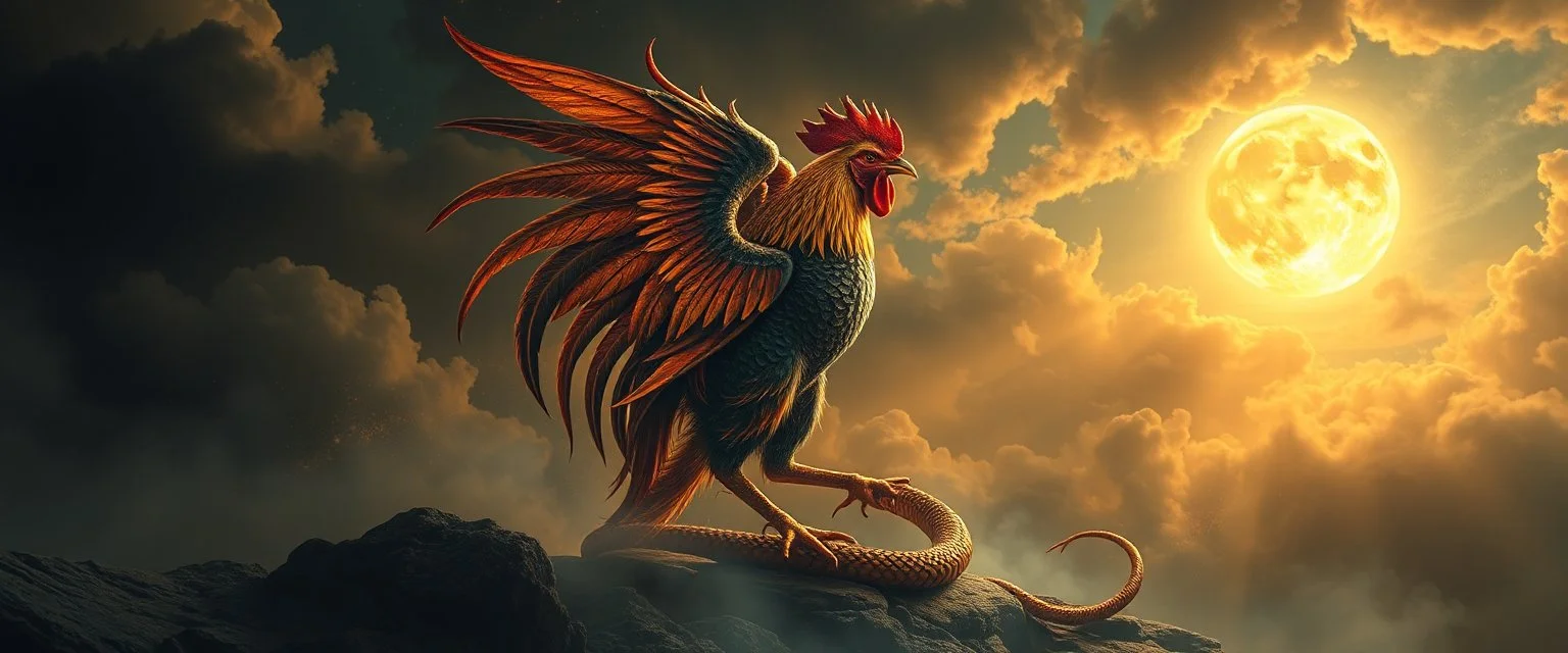 Abraxas with rooster head and serpent legs as a vision of the beginning of awakening within a dream